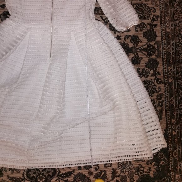 White Mesh A-Line Flared Midi Dress - Picture 7 of 9